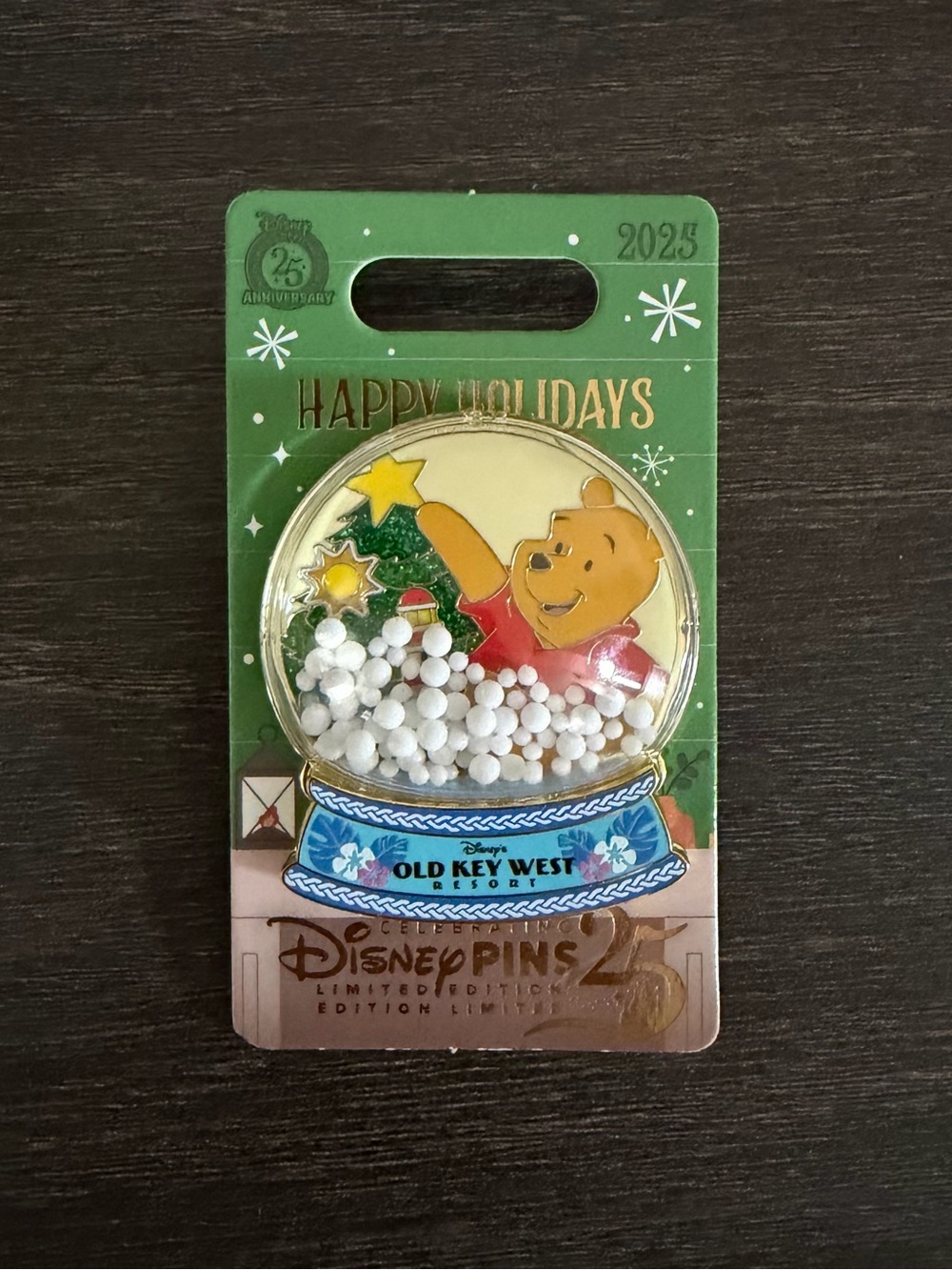 Disney Winnie the Pooh Holiday Snow Globe Pin - Green, Red, Blue, Yellow